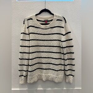 Vince Camuto chenille stripe pullover sweater in white with black stripe